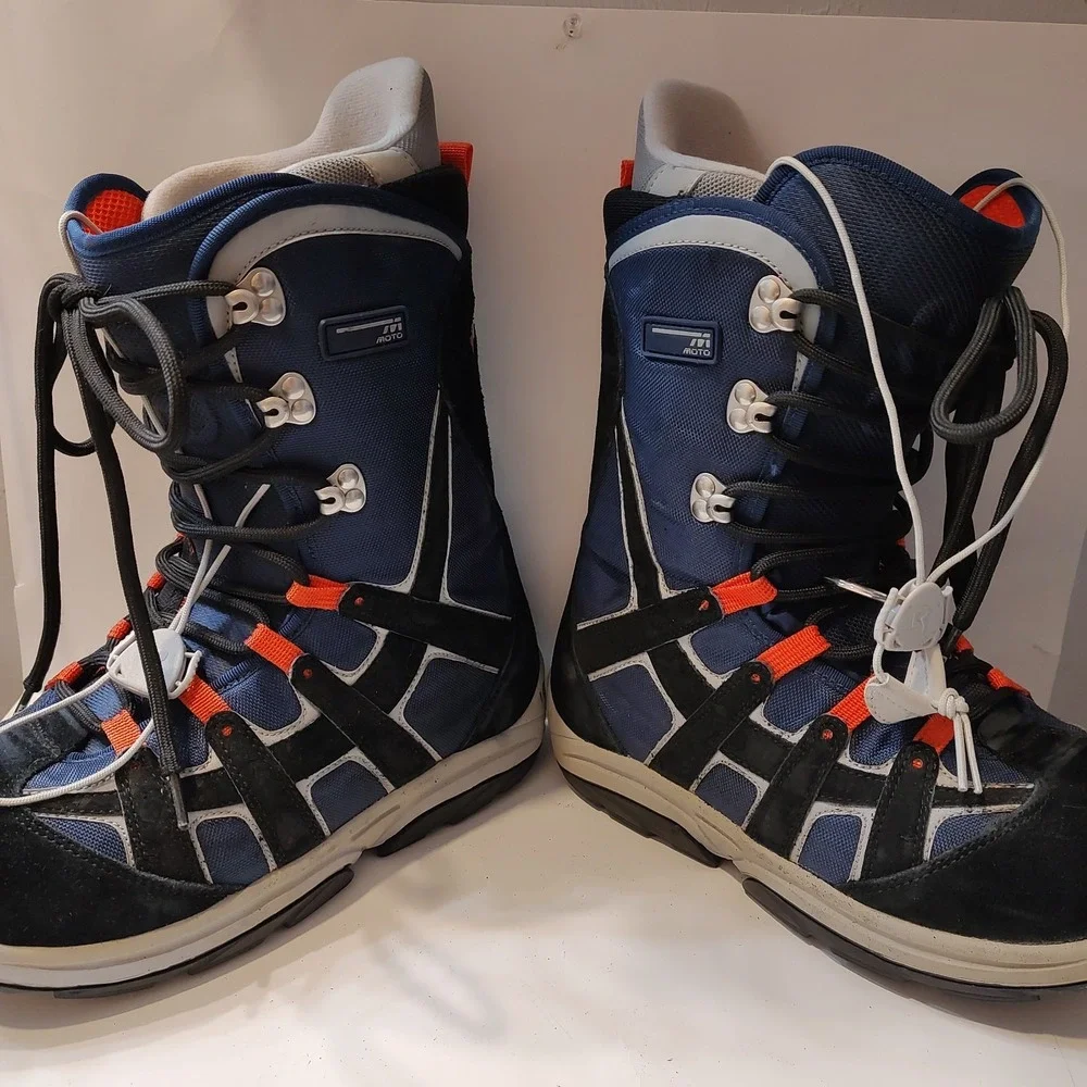 Mens Burton Moto Freestyle Snowboard Boots Sz 8 Black Blue Orange